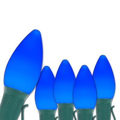 Wintergreen Lighting Opticore LED Opaque Blue Commercial C7 Christmas Lights Vintage Style, Outdoor Christmas Lights, Green Wire (25 Lights, 25 ft)