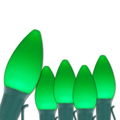 Opticore LED Green Commercial C7 Christmas Lights Vintage Style Smooth Opaque Finish for St Patrick's Day, Heavy Duty Green Wire (100 Lights, 100 ft)