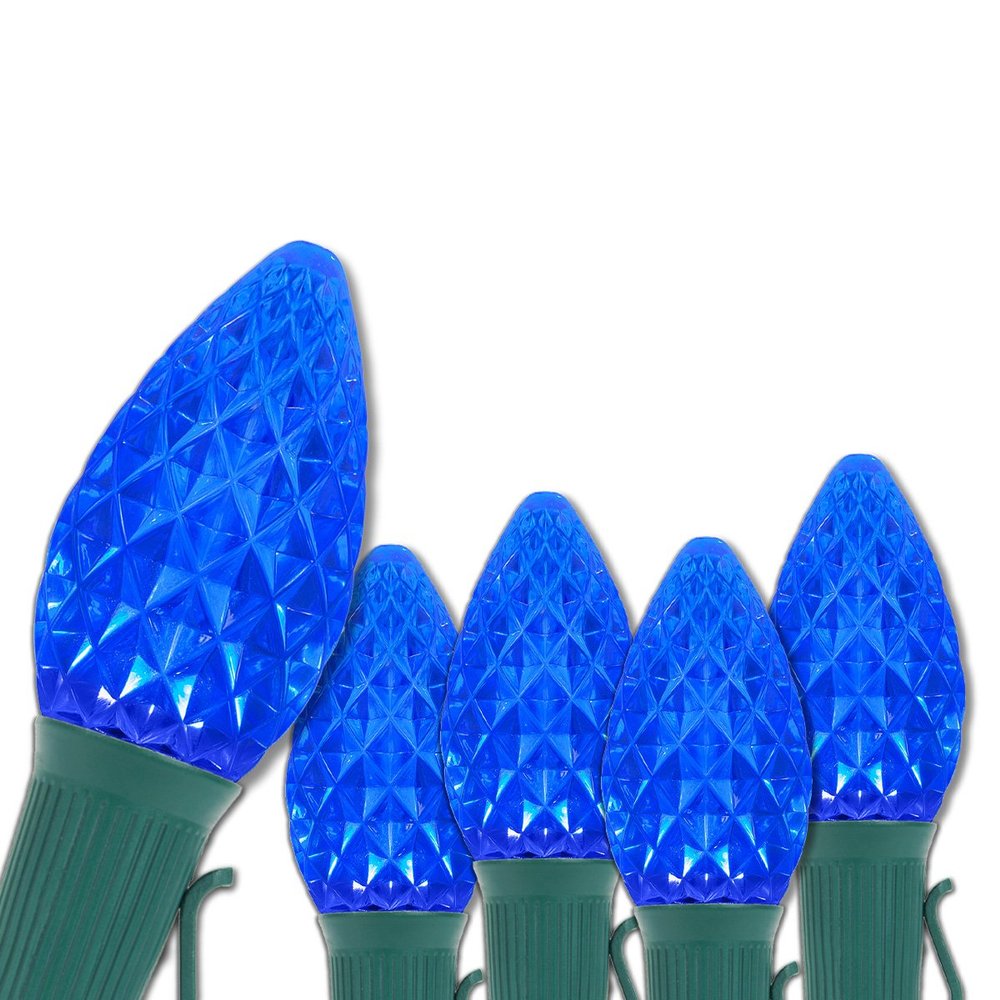 Wintergreen Lighting 50 C7 OptiCore Blue Outdoor Christmas Lights - Commercial Heavy Duty Outdoor House Patio Lights on Green Wire (50 ft)