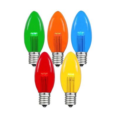 Novelty Lights 5 Pack C9 LED Outdoor String Light Patio Christmas Replacement Bulbs, Multi, C9/E17 Base, .75 Watt