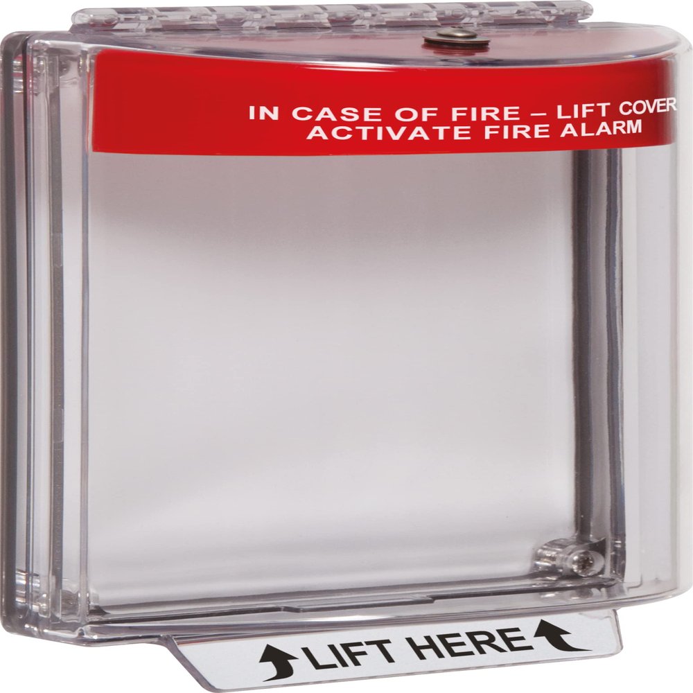 Safety Technology International, Inc. STI-13010FR Universal Stopper, Flush Mount and Fire label, Indoor/Outdoor Protective Polycarbonate Cover for Pull Stations or Call Points, Red