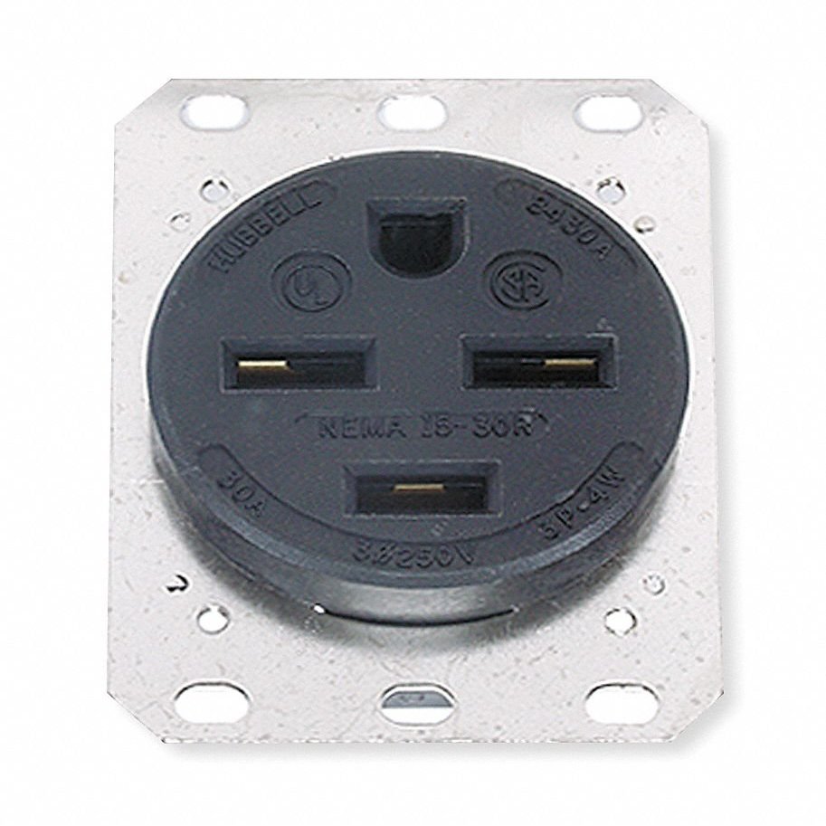 Receptacle, Single, 30A, 15-30R, 250V, Black