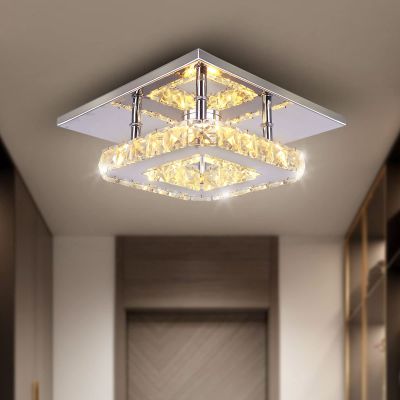 diisunbihuo 7.9" Crystal Square Flush Mount Ceiling Light LED Warm White
