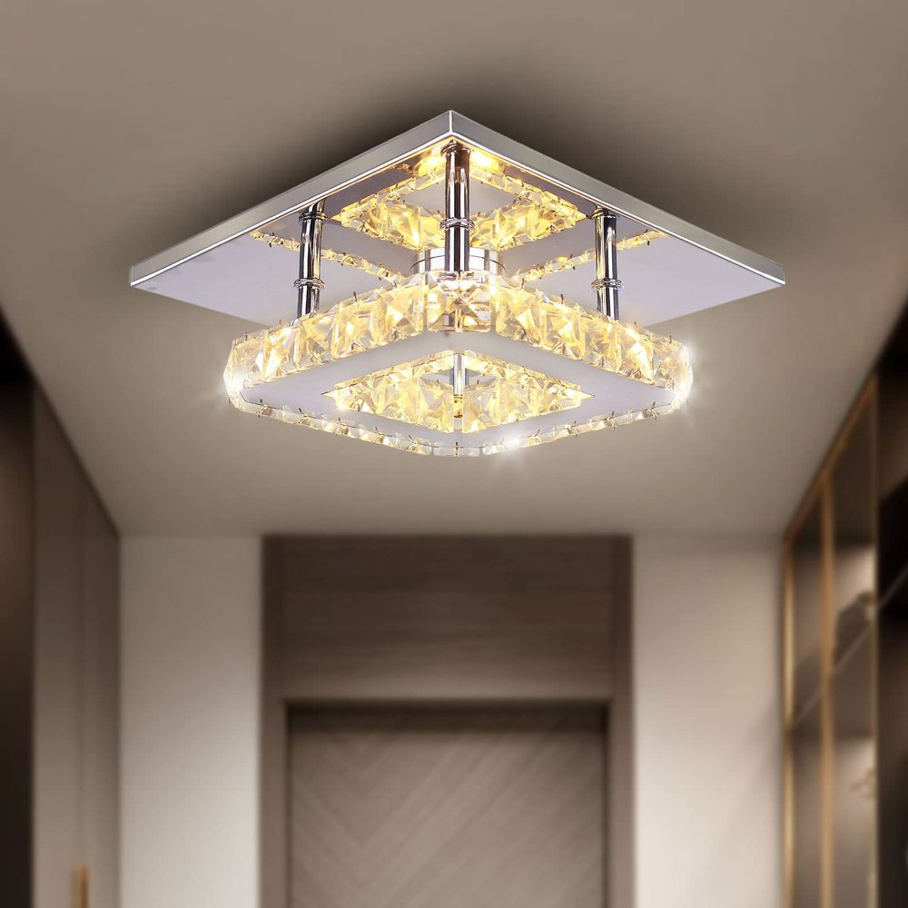 diisunbihuo 7.9" Crystal Square Flush Mount Ceiling Light LED Warm White