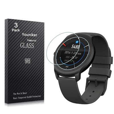 Youniker 3 Pack Ticwatch 2 Screen Protector Tempered Glass, Ticwatch 2 Smartwatch Screen Protector Foils Glass 9H Hardness 0.3MM Slim,Anti-Scratch, Anti-Fingerprint,Bubble Free