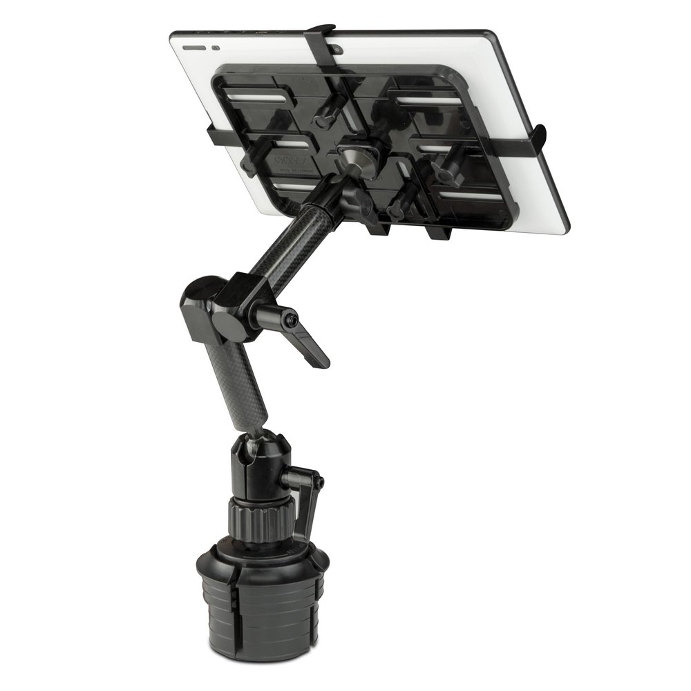 Mount-It! Premium Cup Holder Tablet Mount for Cars, Trucks, SUVs - Commercial Tablet ELD Mount - Heavy Duty Carbon Fiber Full Motion Arms, Adjustable Base, Universal Bracket Fits iPad and Samsung