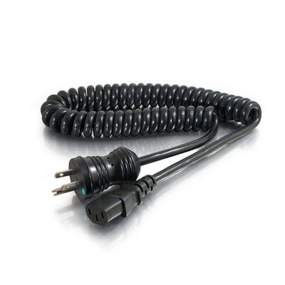 C2G 4ft 18 AWG Coiled Hospital Grade Power Cord (NEMA 5-15P to IEC320C13) - Black - 125 V AC Voltage Rating - 10 A Current Rating - Black - RoHS Compliance