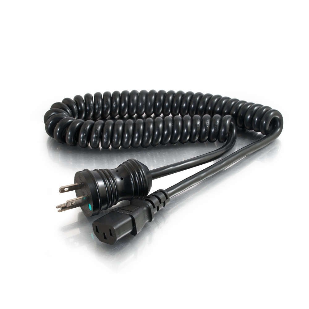 C2G 4ft 18 AWG Coiled Hospital Grade Power Cord (NEMA 5-15P to IEC320C13) - Black - 125 V AC Voltage Rating - 10 A Current Rating - Black - RoHS Compliance