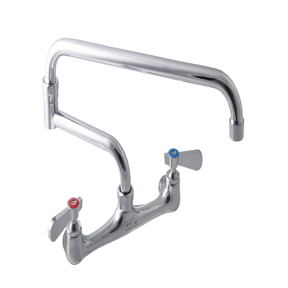 BK Resources WorkForce Standard Duty 8 inch On Center Splash Mount Faucet with 18 Inch Double Jointed Swing Spout