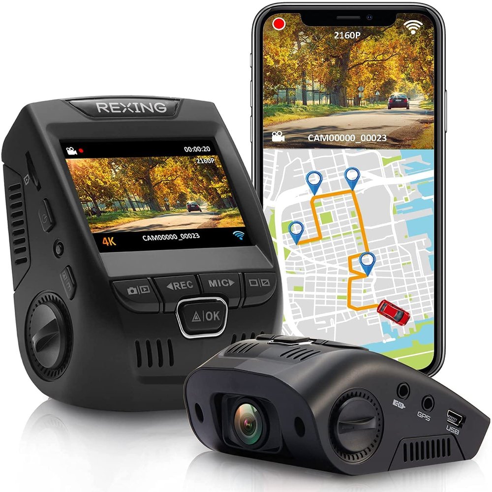 Rexing V1GW-4K Ultra HD Car Dash Cam w/Built-in GPS Logger, 2.4" LCD Screen,Wi-Fi,170 Wide Angle Dashboard Camera Recorder with G-Sensor, WDR, Loop Recording, Supercapacitor, Mobile App, up to 256GB