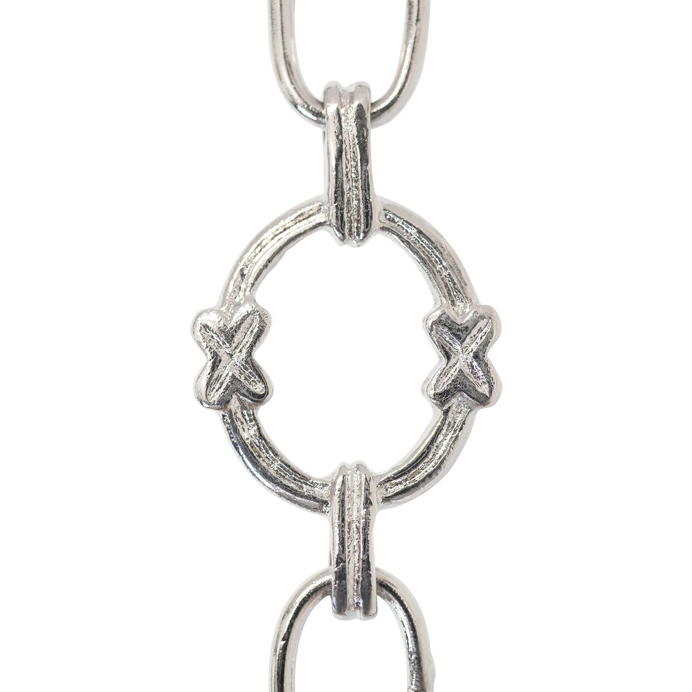 RCH Hardware CH-05-PN Decorative Polished Nickel Solid Brass Chain for Hanging, Lighting - Large Round Welded Links with x Design (1 Foot), Polished Nickel
