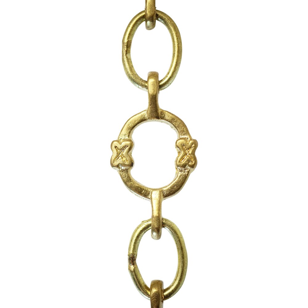 RCH Hardware Decorative Acid Dipped Solid Brass Chain for Hanging, Lighting - Small Round Unwelded Links with X Design (1 Foot)