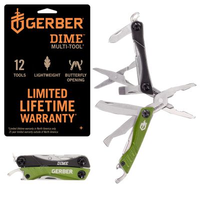 Gerber Dime 12-in-1 Mini Multitool Pliers, Pocket Knife,Bottle Opener,Green