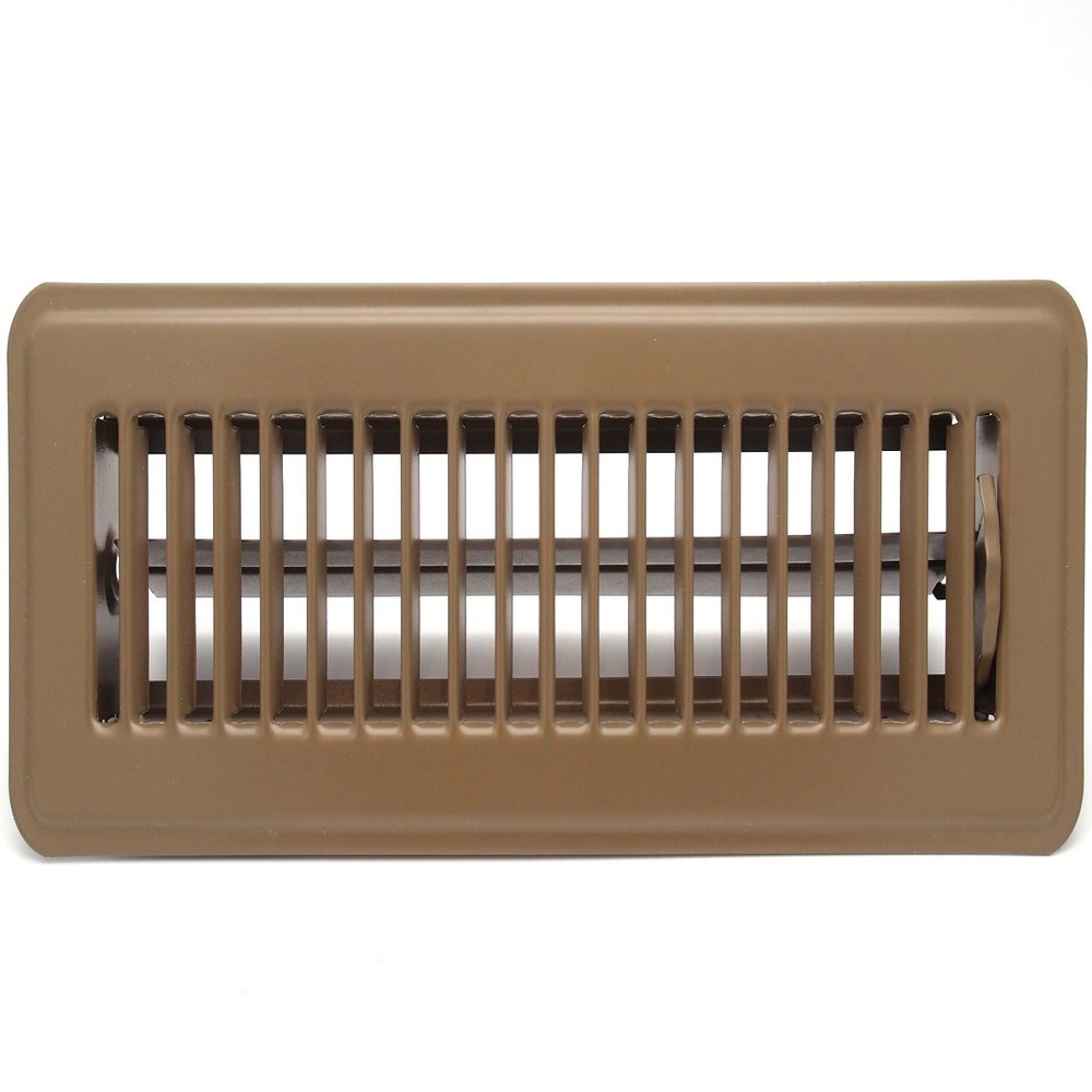 HVAC Premium 10'' X 4'' Floor Register with Louvered Design - Heavy Duty Rigid Floor Air Supply with Damper & Lever - Brown