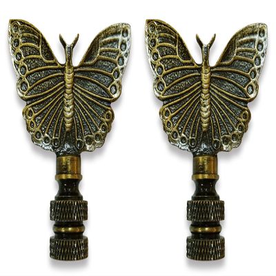 Royal Designs Monarch Butterfly Lamp Finial for Lamp Shade-Antique Brass Set of 2