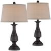Regency Hill Ben Farmhouse Traditional Table Lamps 25" High Full Size Set of 2 Dark Bronze Brown Metal Beige Linen Drum Shade Decor for Living Room Bedroom House Bedside Nightstand Home Office view 1