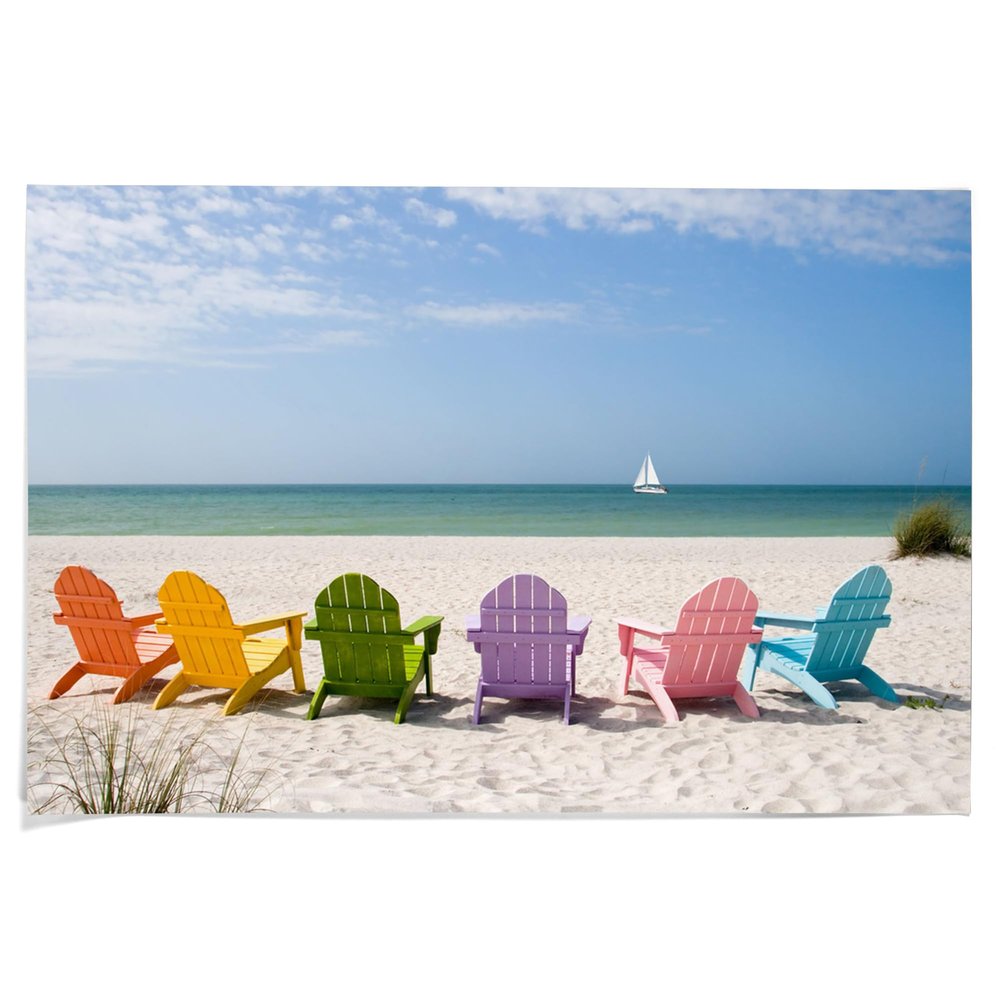Lantern Press 36x54 Inch Giclee Art Print Wall Decor, Colorful Beach Chairs