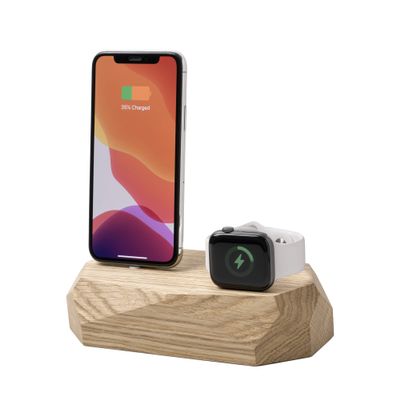 Oakywood - 2in1 Wood Docking Station Compatible with Apple Watch, Compatible with iPhone - Dual Charging Station, 1 x Lightning USB-A Connector Included - Combo Dock - Oak