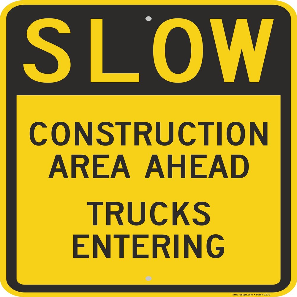 SmartSign 24 x 18 inch Slow - Construction Area Ahead, Trucks Entering Metal Sign, 80 mil Laminated Rustproof Aluminum, Black and Yellow, Made in USA