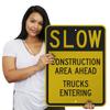SmartSign 24 x 18 inch Slow - Construction Area Ahead, Trucks Entering Metal Sign, 80 mil Laminated Rustproof Aluminum, Black and Yellow, Made in USA view 2