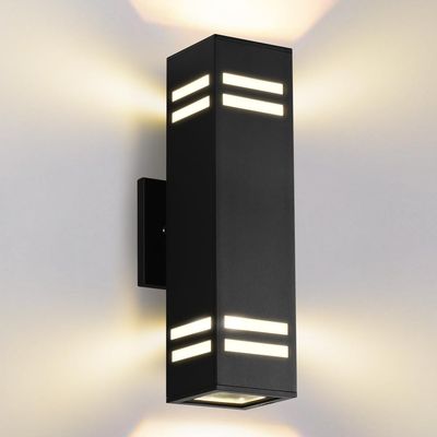 Cerdeco 15" Black Modern Outdoor Wall Light with 3-Sided Frosted Glasses