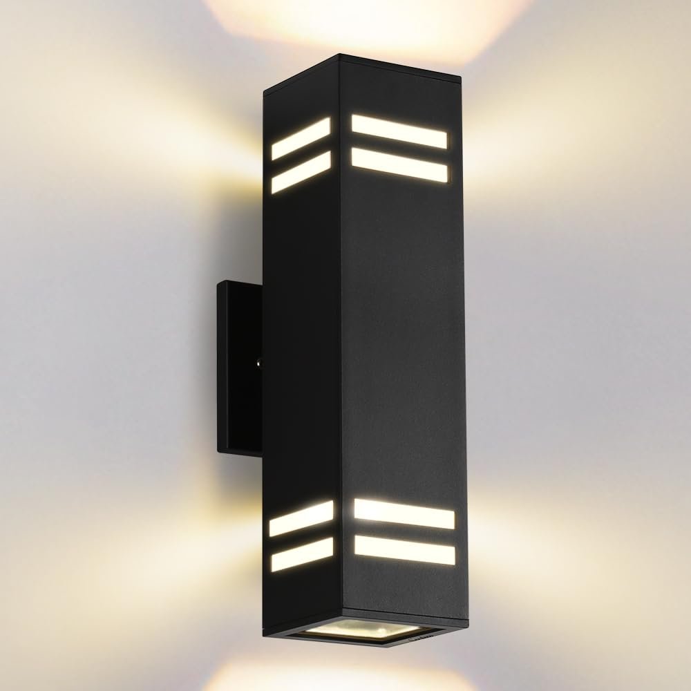 Cerdeco 15" Black Modern Outdoor Wall Light with 3-Sided Frosted Glasses