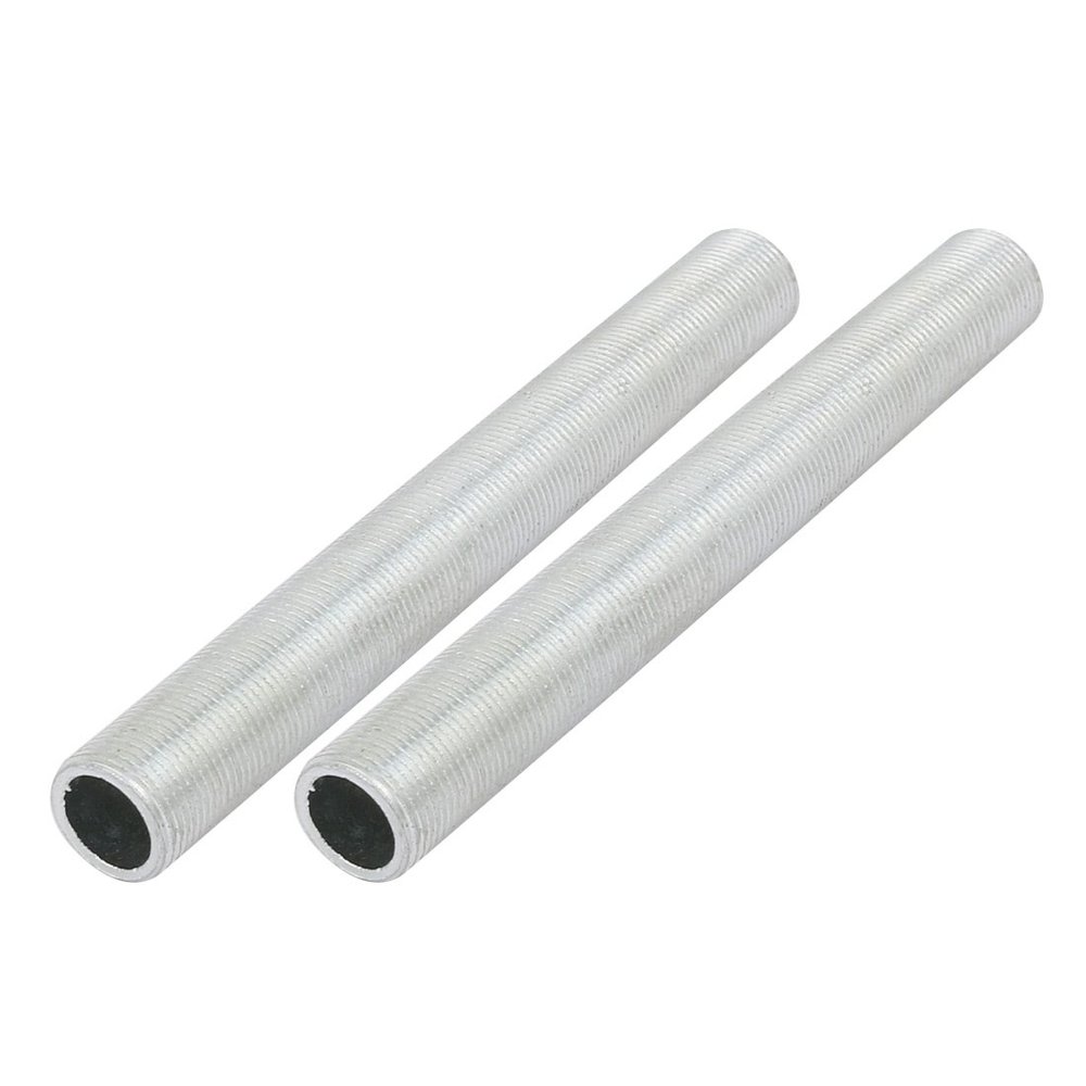 uxcell M14 Thread 120mm Zinc Alloy Silver Lamp Pipe Nipple, Pack of 2