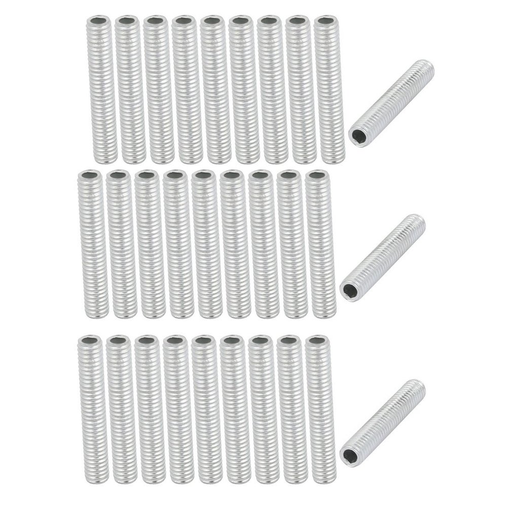 uxcell Lamp Pipe Nipple, M6 Thread 35mm Length Hollow Lamps Repair Part Hardware for Lamp Lights, Zinc Plated Silver Tone, Pack of 30