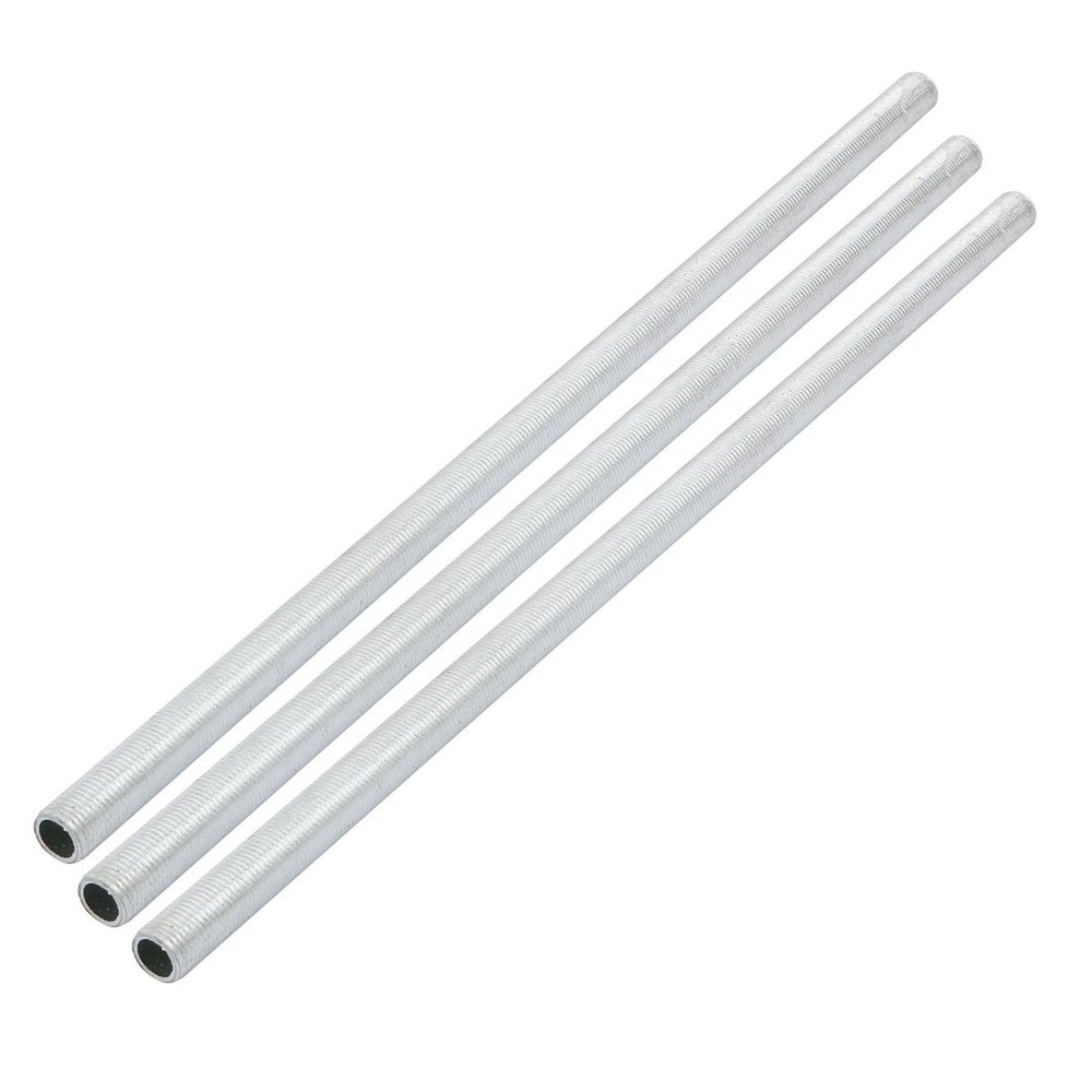uxcell Lamp Pipe Nipple, M10 Thread 280mm Length Hollow Lamps Repair Part Hardware for Lamp Lights, Zinc Plated Silver Tone, Pack of 3