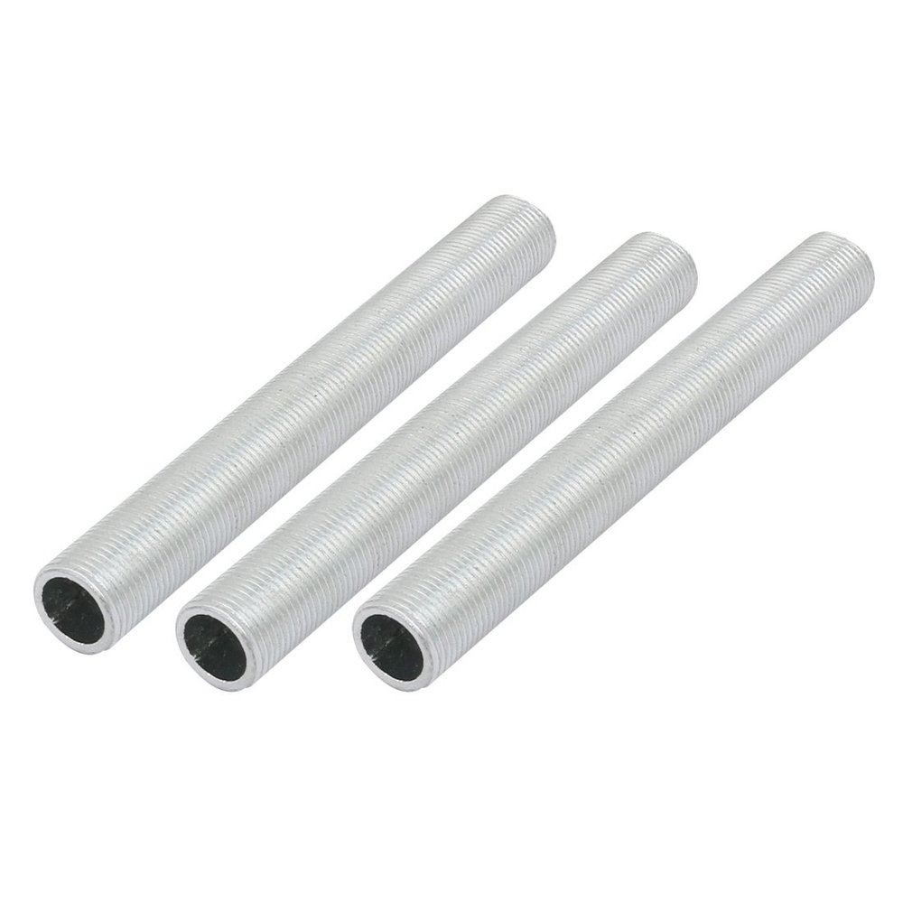uxcell Lamp Pipe Nipple, M12 Thread 100mm Length Hollow Lamps Repair Part Hardware for Lamp Lights, Zinc Alloy Silver Tone, Pack of 3