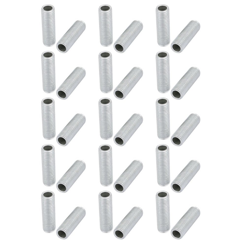 uxcell Lamp Pipe Nipple, M8 Thread 25mm Length Hollow Lamps Repair Part Hardware for Lamp Lights, Zinc Plated Silver Tone, Pack of 30