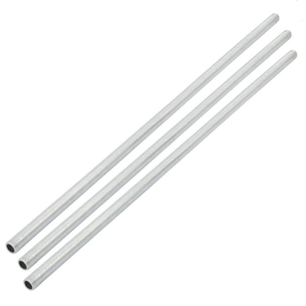 uxcell Lamp Pipe Nipple, M10 Thread 400mm Length Hollow Lamps Repair Part Hardware for Lamp Lights, Zinc Plated Silver Tone, Pack of 3