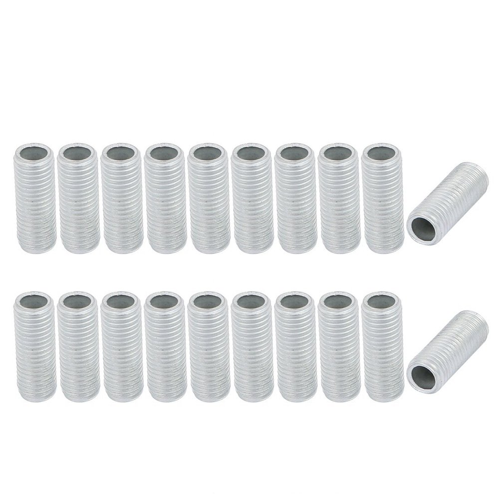 uxcell Pack of 20 Lamp Pipe Nipple M8 Thread 20mm L Zinc Plated Silver Tone