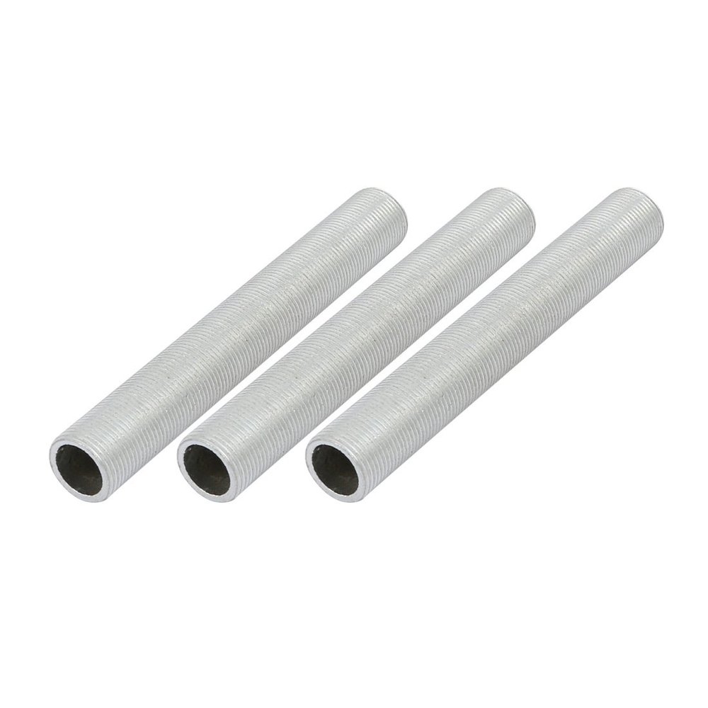 uxcell Lamp Pipe Nipple, M14 Thread 100mm Length Hollow Lamps Repair Part Hardware for Lamp Lights, Zinc Alloy Silver Tone, Pack of 3