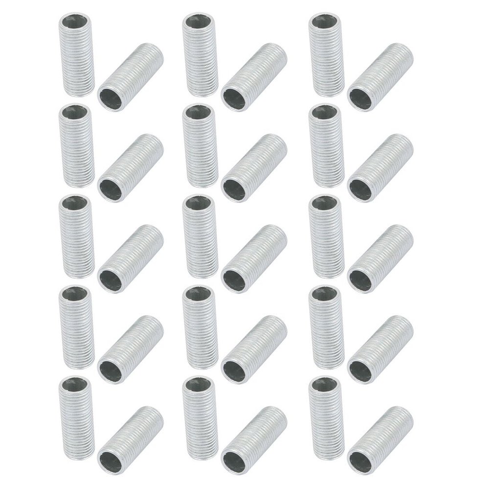 uxcell Lamp Pipe Nipple, M10 Thread 25mm Length Hollow Lamps Repair Part Hardware for Lamp Lights, Zinc Plated Silver Tone, Pack of 30