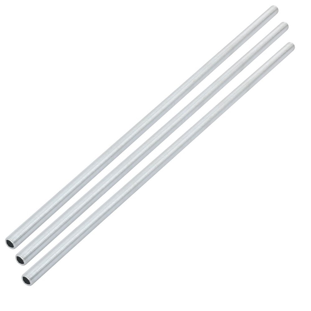 uxcell Lamp Pipe Nipple, M10 Thread 390mm Length Hollow Lamps Repair Part Hardware for Lamp Lights, Zinc Plated Silver Tone, Pack of 3