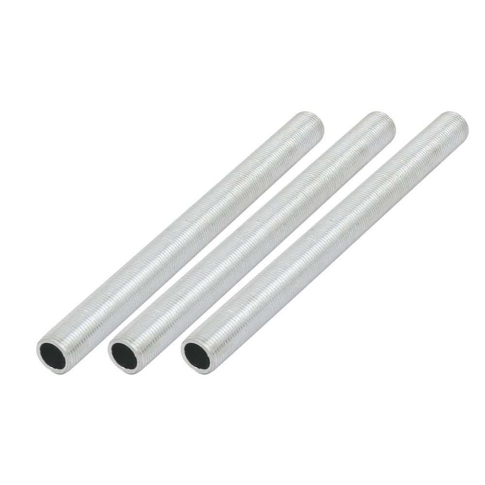uxcell Lamp Pipe Nipple, M12 Thread 140mm Length Hollow Lamps Repair Part Hardware for Lamp Lights, Zinc Alloy Silver Tone, Pack of 3
