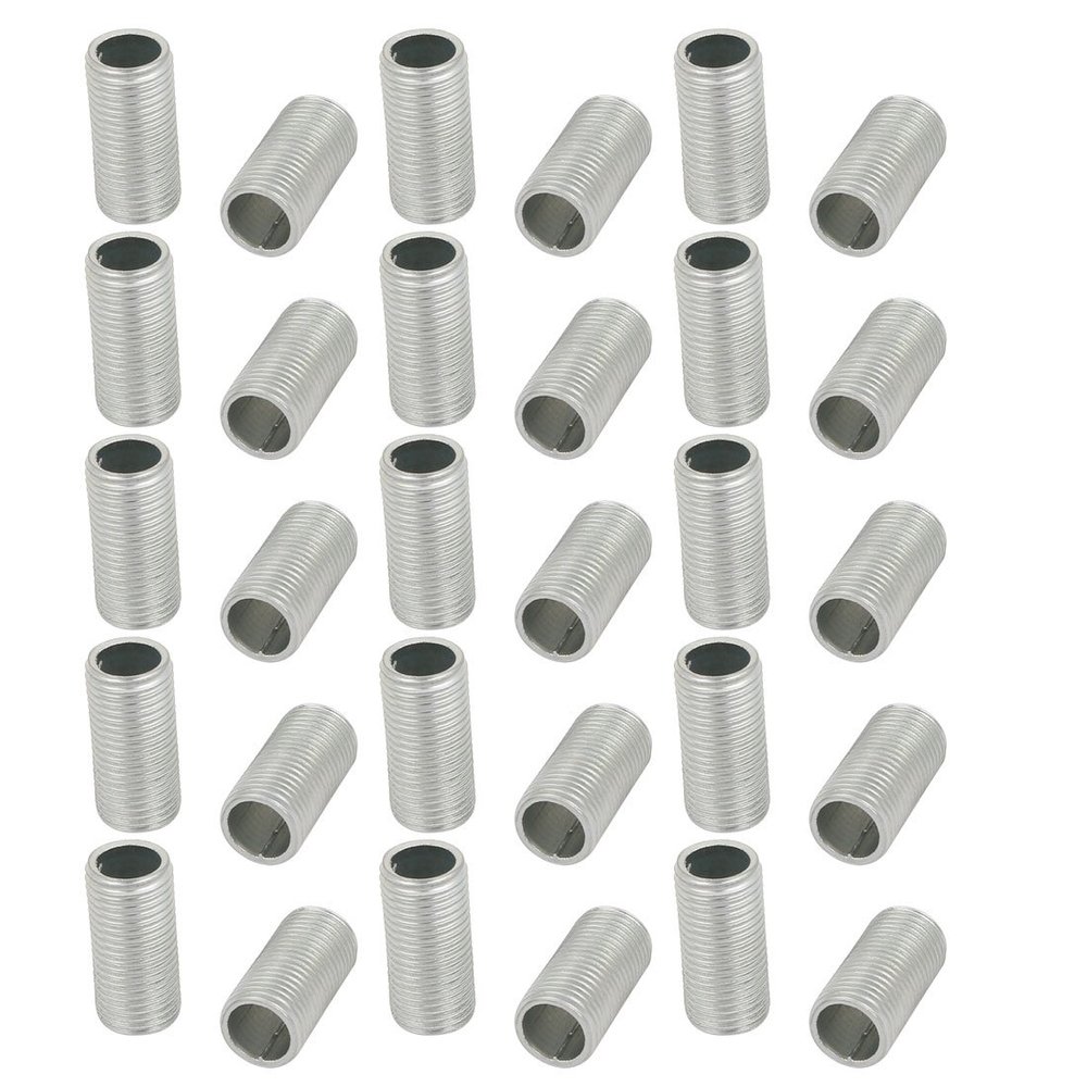uxcell Lamp Pipe Nipple, M10 Thread 20mm Length Hollow Lamps Repair Part Hardware for Lamp Lights, Zinc Plated Silver Tone, Pack of 30