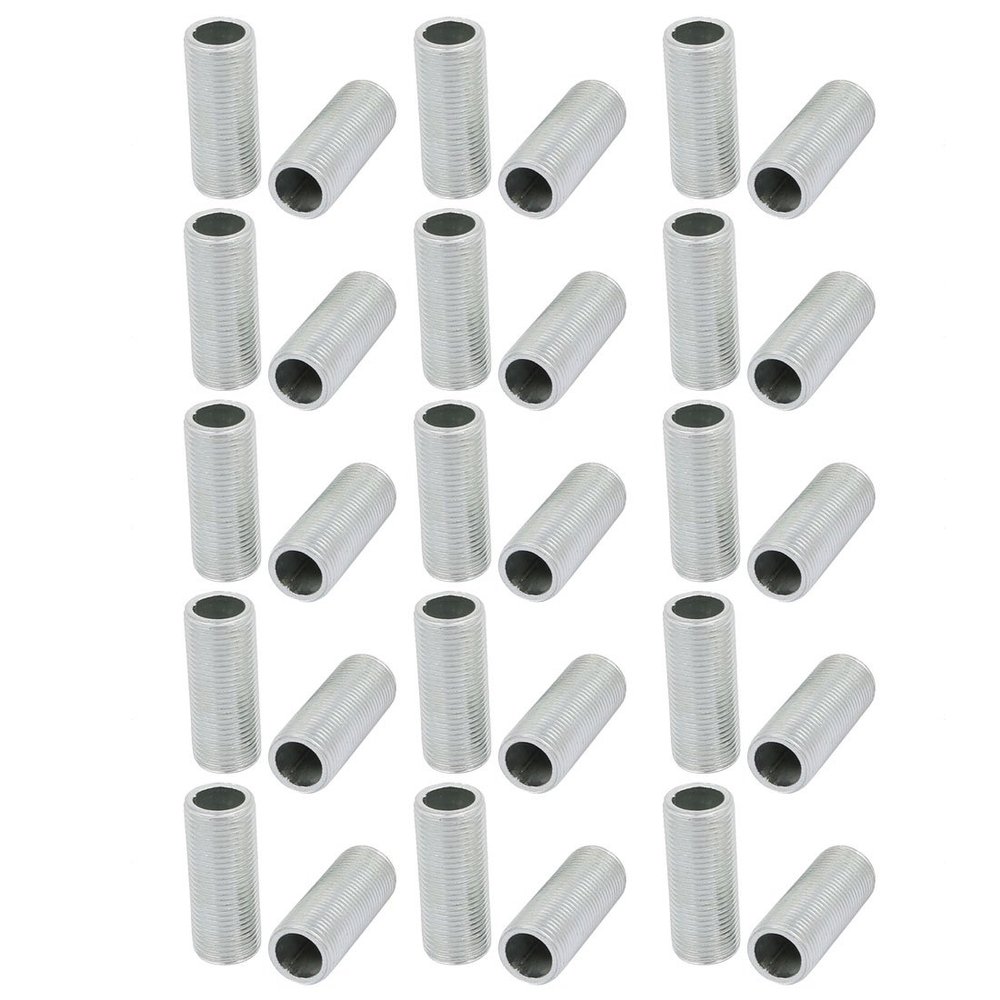 uxcell Lamp Pipe Nipple, M12 Thread 30mm Length Hollow Lamps Repair Part Hardware for Lamp Lights, Zinc Alloy Silver Tone, Pack of 30