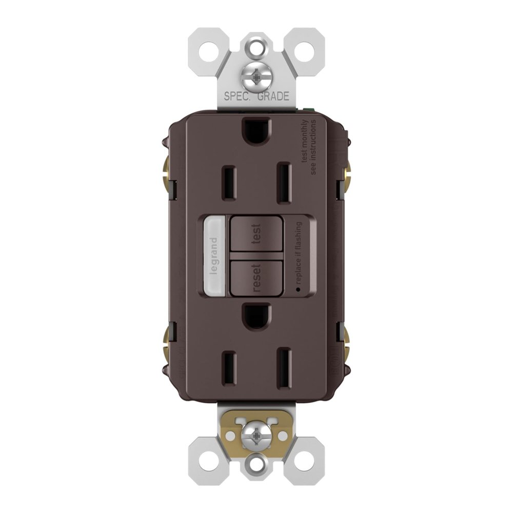 Legrand Radiant 15 Amp Night Light GFCI Self-Test Tamper-Resistant Decorator Duplex Electrical Wall Power Outlet, For Indoor & Outdoor Use with Cool Touch LED, 1597NTLTRDBCC4, Dark Bronze, 1 Count