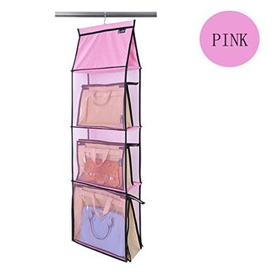 Couplebracelets88 Hang the bag after bag pouch door hanging wardrobe closet storage perspective transparent cloth dust bag (Pink)