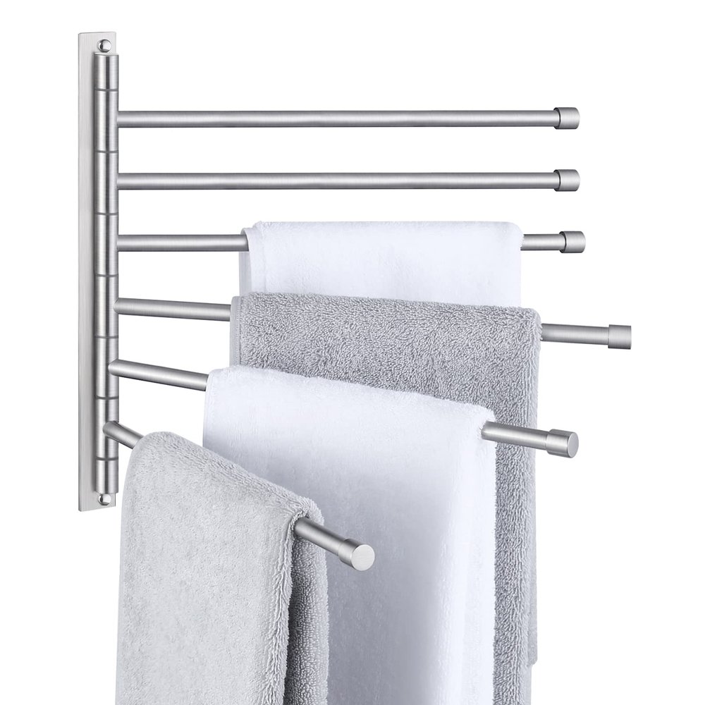 KES Swing Out Towel Bar, 6-Bar Folding Arm Swivel Hanger Bathroom Storage Organizer Wall Mount Rustproof 13 Inch SUS 304 Stainless Steel Brushed Finish, A2102S6-2