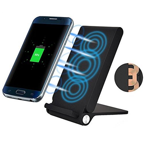10W Fast Charging Folding Wireless Charger Pad Stand [3-Coils] [Black] for iPhone 8, Plus, X - LG G6 V30 - Samsung Galaxy Note8, S6, Edge, Edge+, S7, Edge, S8, S8+