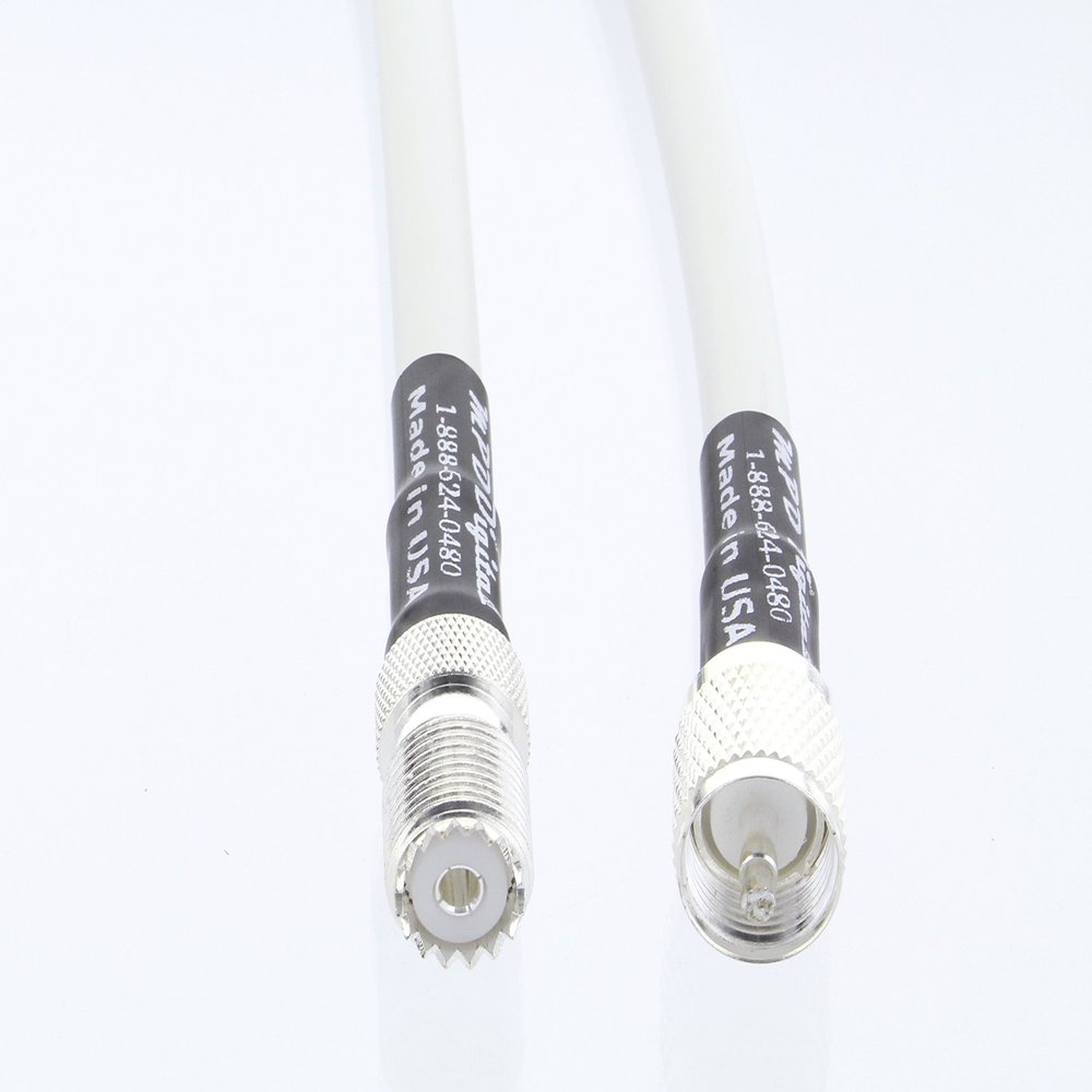 All Weather and Marine Radio VHF and AIS Antenna Extension Cable MPD-400 White with UHF PL-259 Male to SO-239 Female Connectors, 2ft