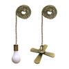 Royal Designs Ceiling Fan Pull Chain Beaded Ball Extension Chain with Decorative Fan and Light Bulb, Antique Brass, Set of 2 view 1