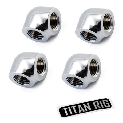 XSPC G1/4" Female to Female 90 Degree Elbow Fitting, Chrome, 4-Pack