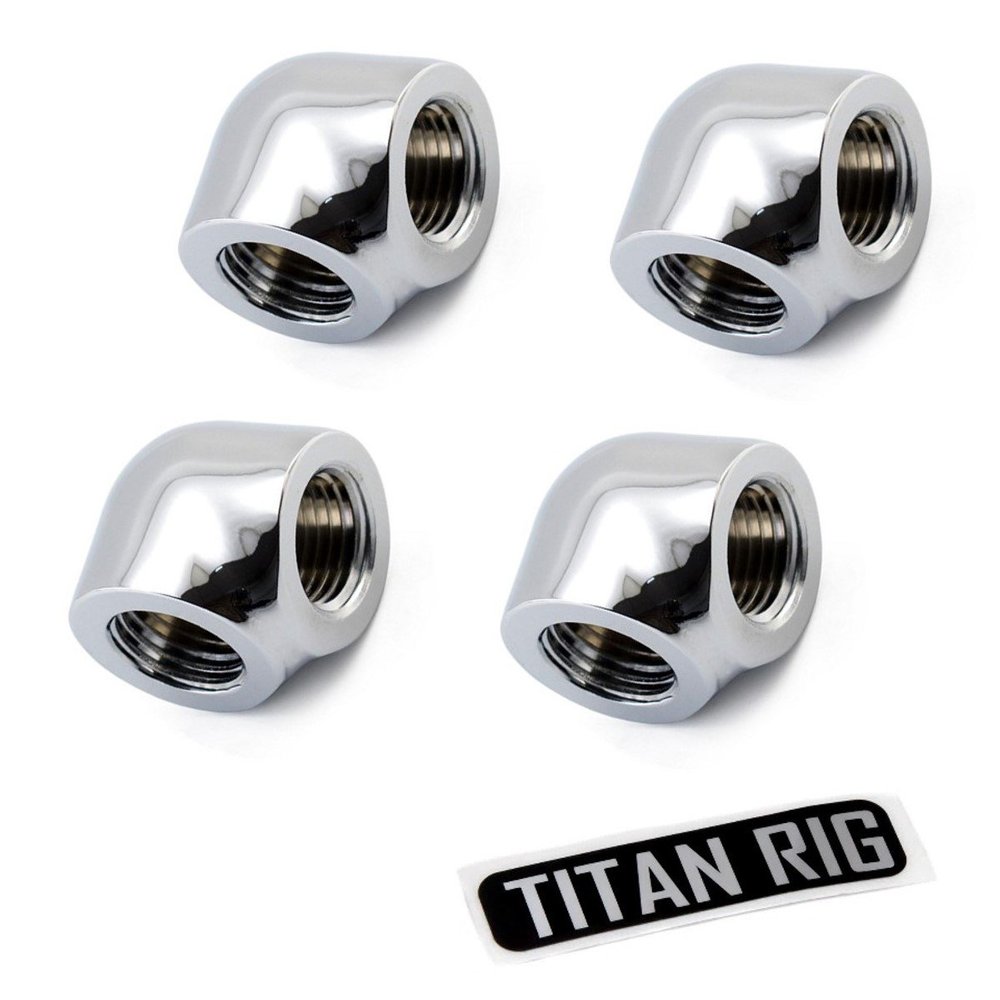 XSPC G1/4" Female to Female 90 Degree Elbow Fitting, Chrome, 4-Pack