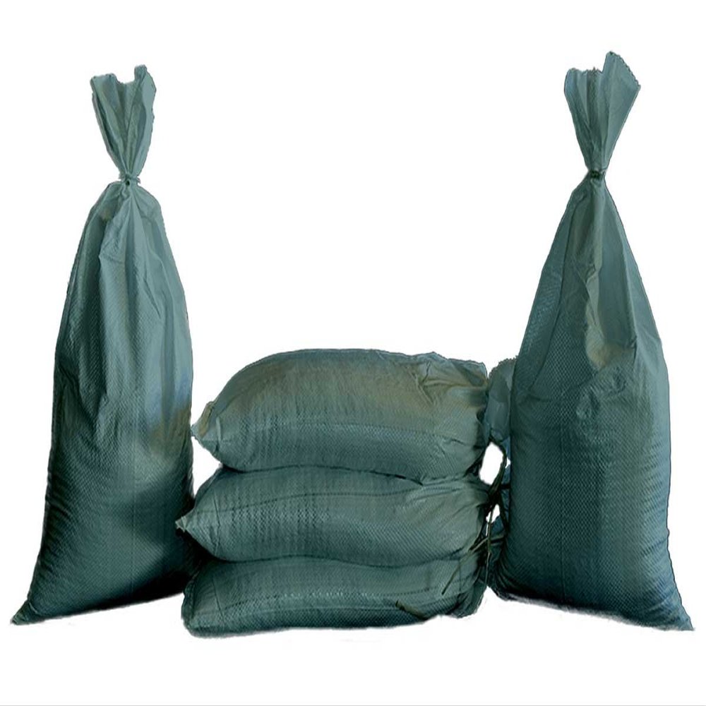 Sand Bags - Empty Woven Polypropylene Sandbags with BUILT-IN TIES, UV Protection; Size: 14" x 26", Qty of 100 (Green)