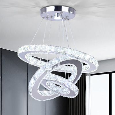 diisunbihuo 3-Ring LED Crystal Chandelier for Dining Room, Silver
