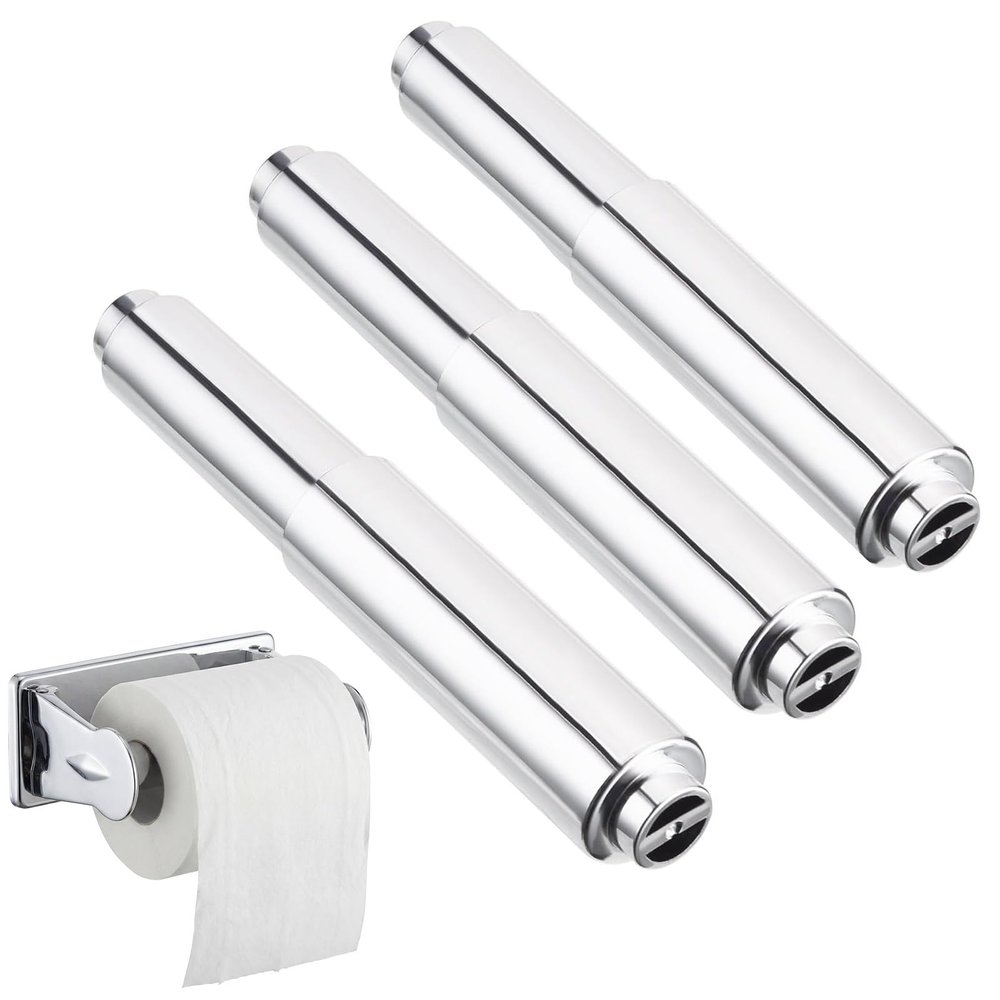 Bememo 3 Pack Toilet Paper Holder Roller Toilet Tissue Holder Replacement Plastic Spring Loaded (Chrome Big End)